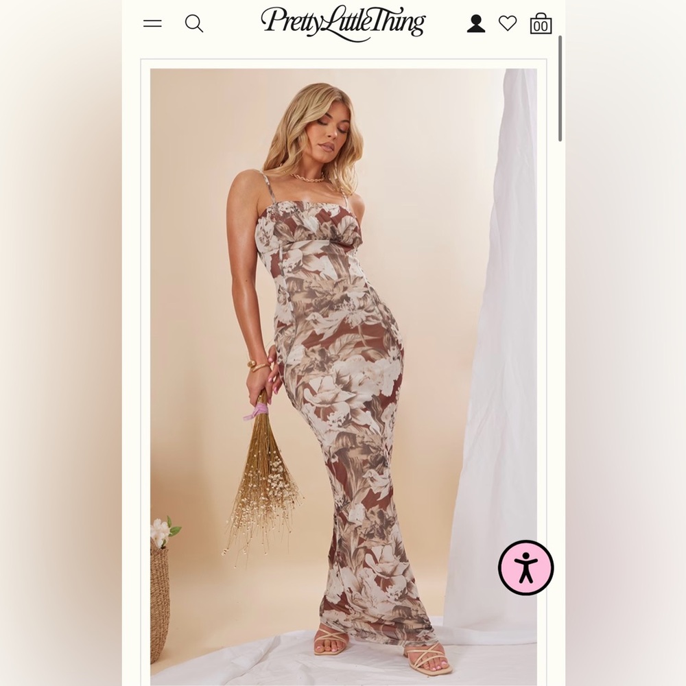 PrettyLittleThing Brown Floral Maxi Dress
